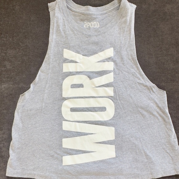 2Pood Gray ‘WORK’ Crop Muscle Tee - Picture 1 of 3